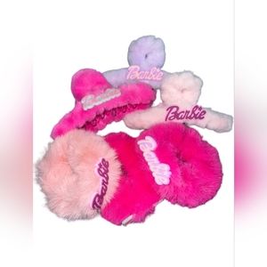 New! 3- Soft Barbie Fuzzy Banana Hair Clips &3-Fuzzy Hair Barbie Scrunchies